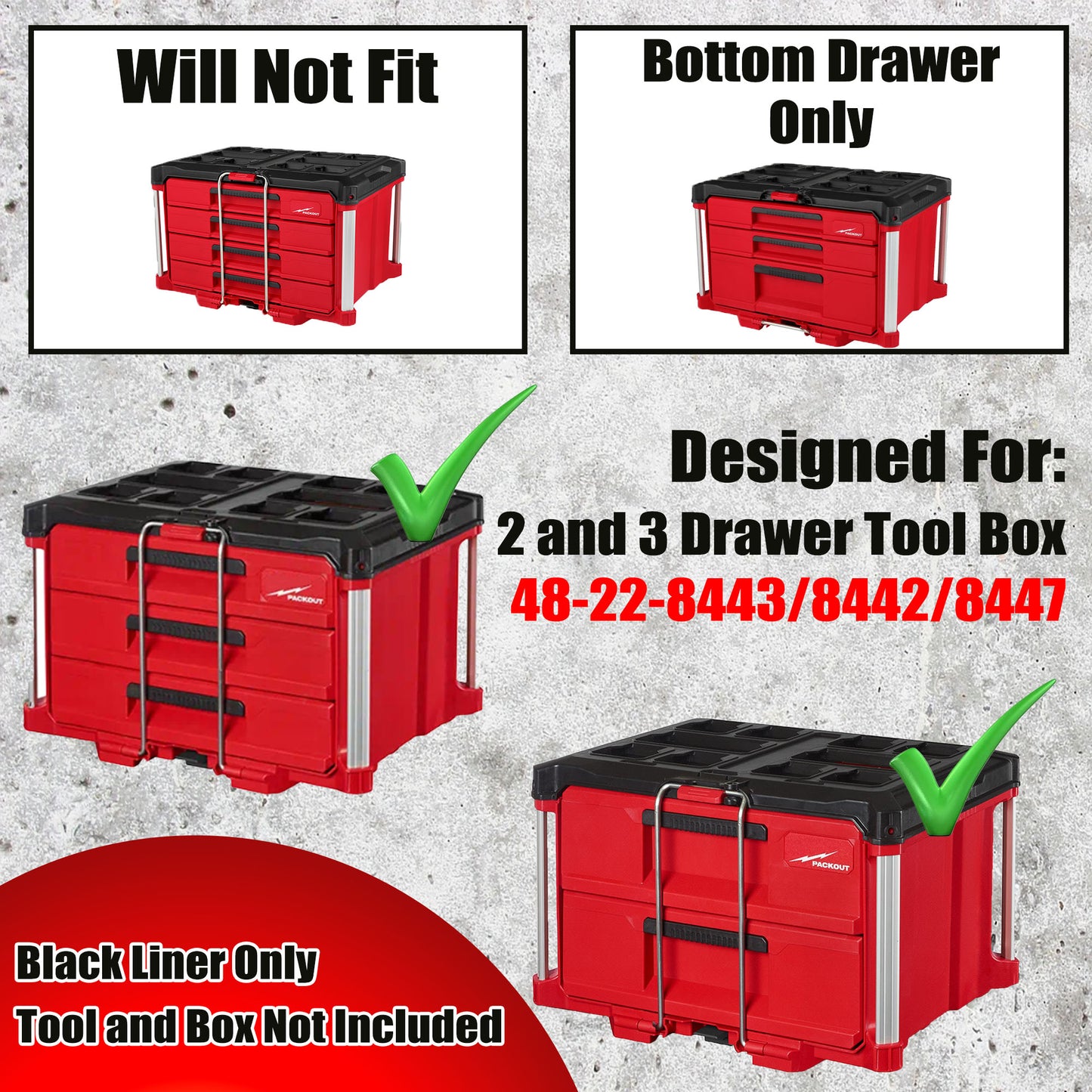 TidyTool Drawer Liner for Milwaukee M18FUEL Router and Packout 3 Drawer Tool Box