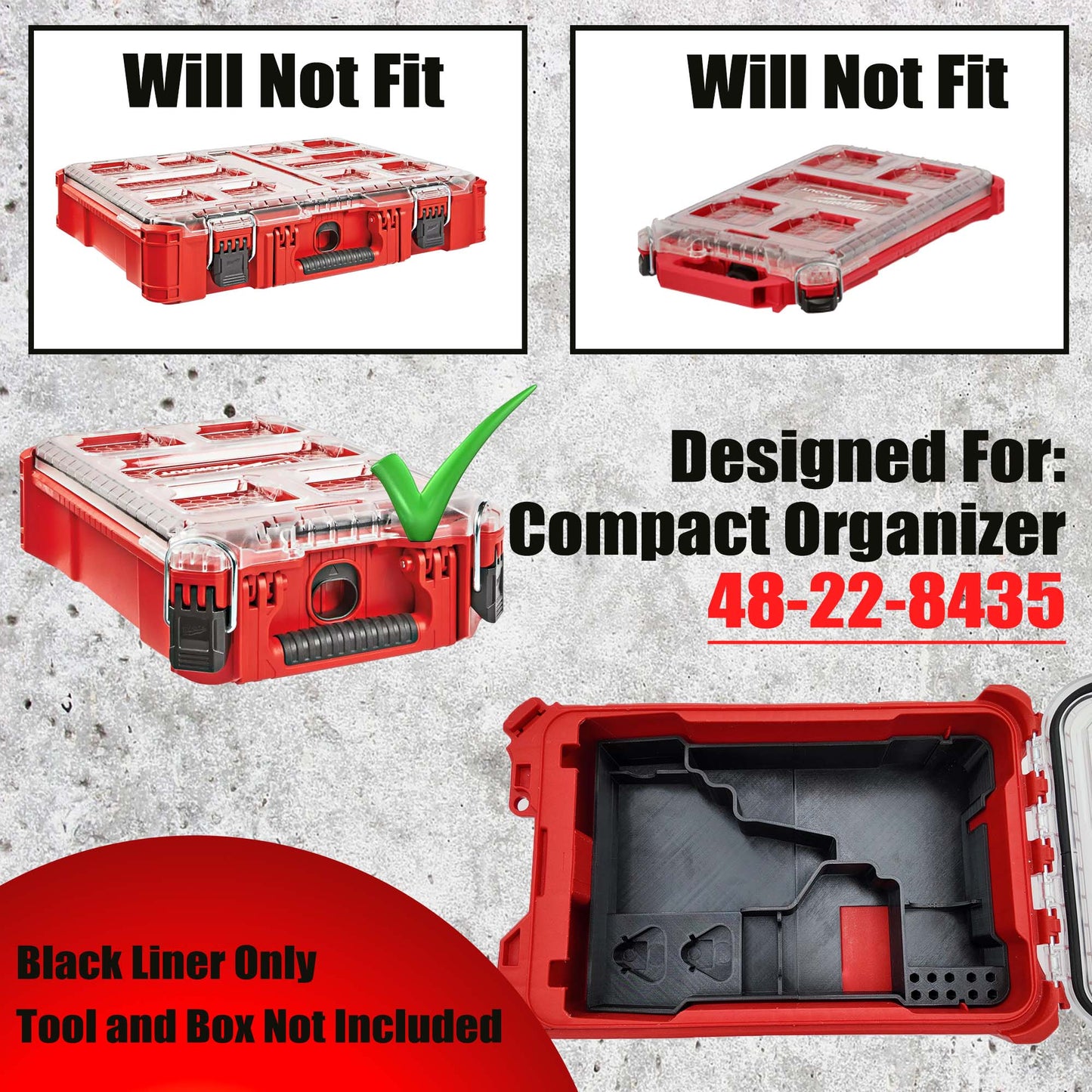 Tidy Tool Packout Insert for M12 Fuel Drill/Driver and Impact- Milwaukee Compact Organizer V3
