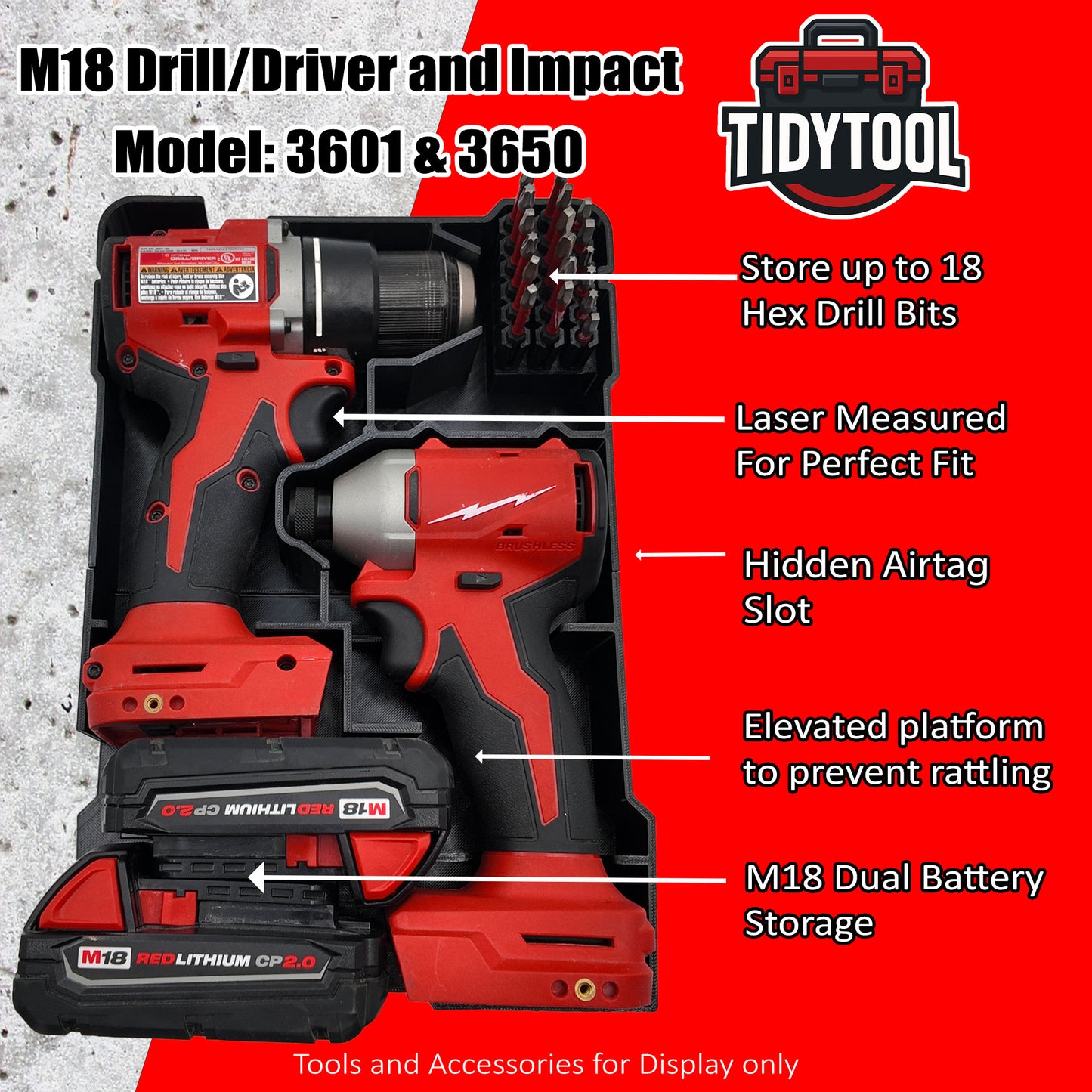 Tidy Tool Packout Insert for M18 Drill Driver and Impact- Milwaukee Compact Organizer V2