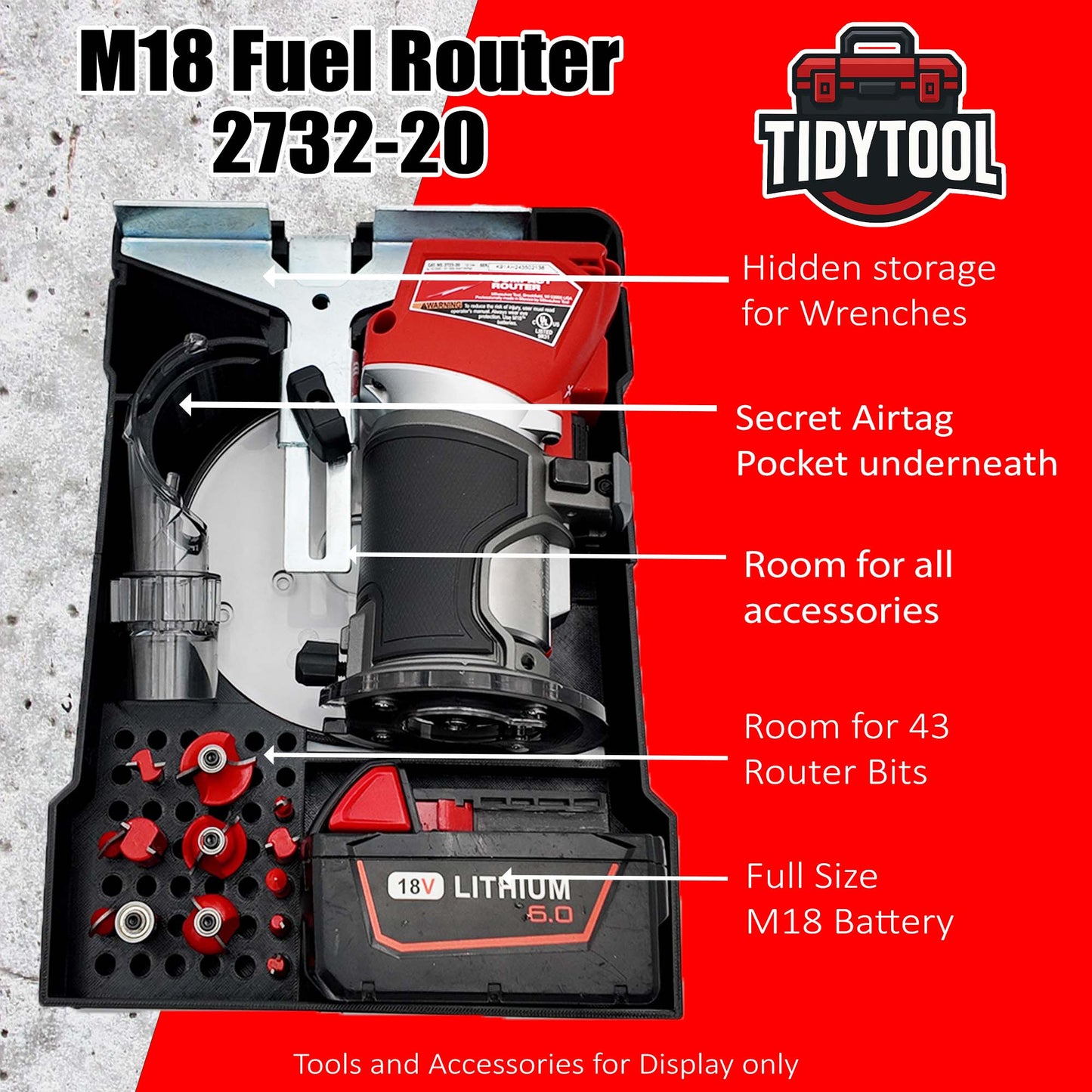 Tidy Tool Packout Insert for M18 FUEL Router and Accessories- Milwaukee Compact Organizer