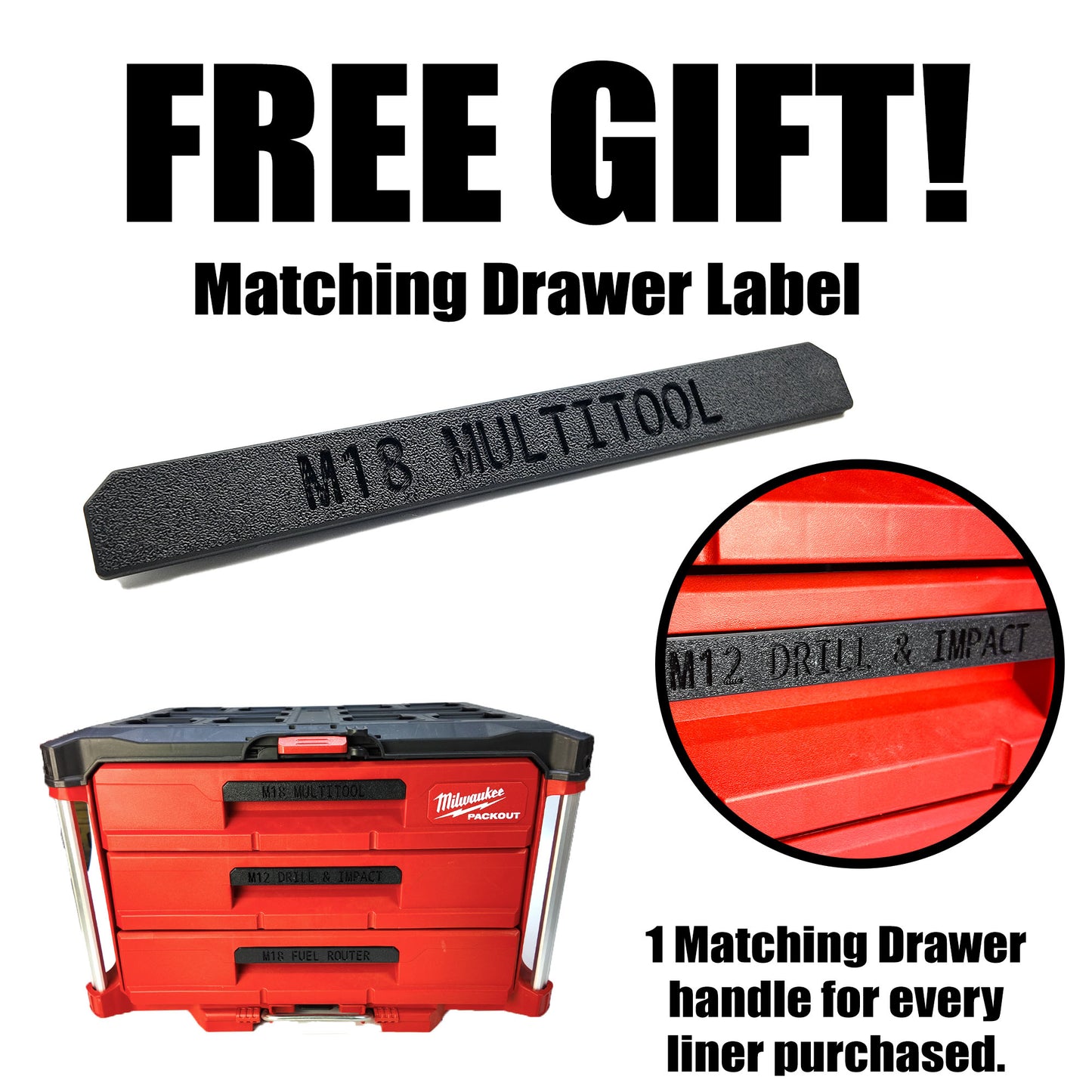 TidyTool Drawer Liner for Milwaukee M12 FUEL Drill/Driver and impact- Packout 3 Drawer Tool Box