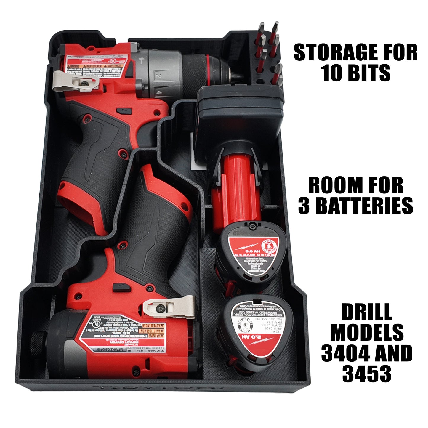 Tidy Tool Packout Insert for M12 Fuel Drill/Driver and Impact- Milwaukee Compact Organizer V3