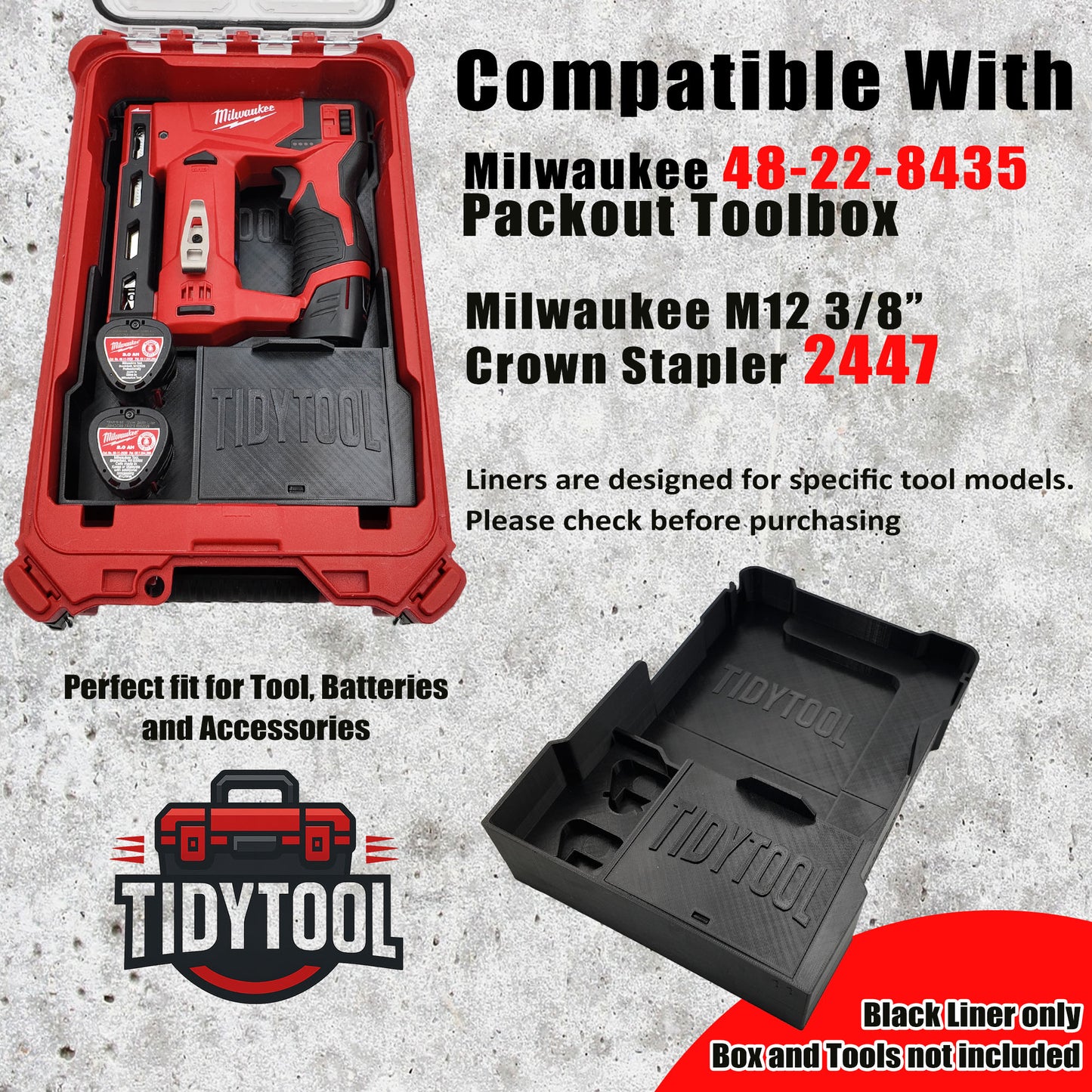 Tidy Tool Packout Insert for M12 Crown Stapler and Milwaukee Compact Organizer