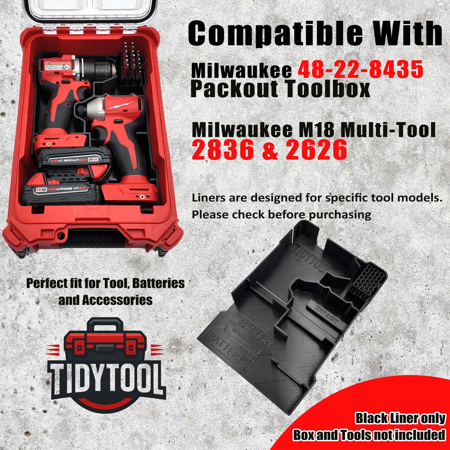 Tidy Tool Packout Insert for M18 Drill Driver and Impact- Milwaukee Compact Organizer V2