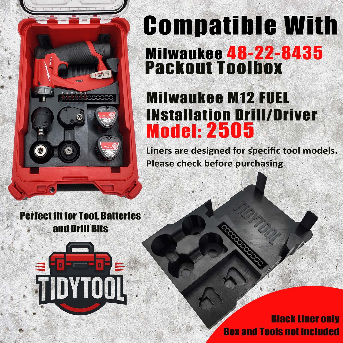 Tidy Tool Packout Insert for M12 FUEL Installation Drill and Milwaukee Compact Organizer