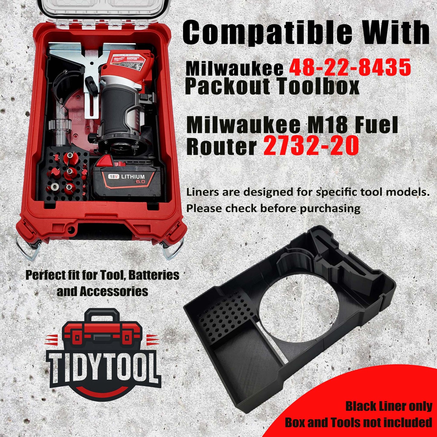 Tidy Tool Packout Insert for M18 FUEL Router and Accessories- Milwaukee Compact Organizer