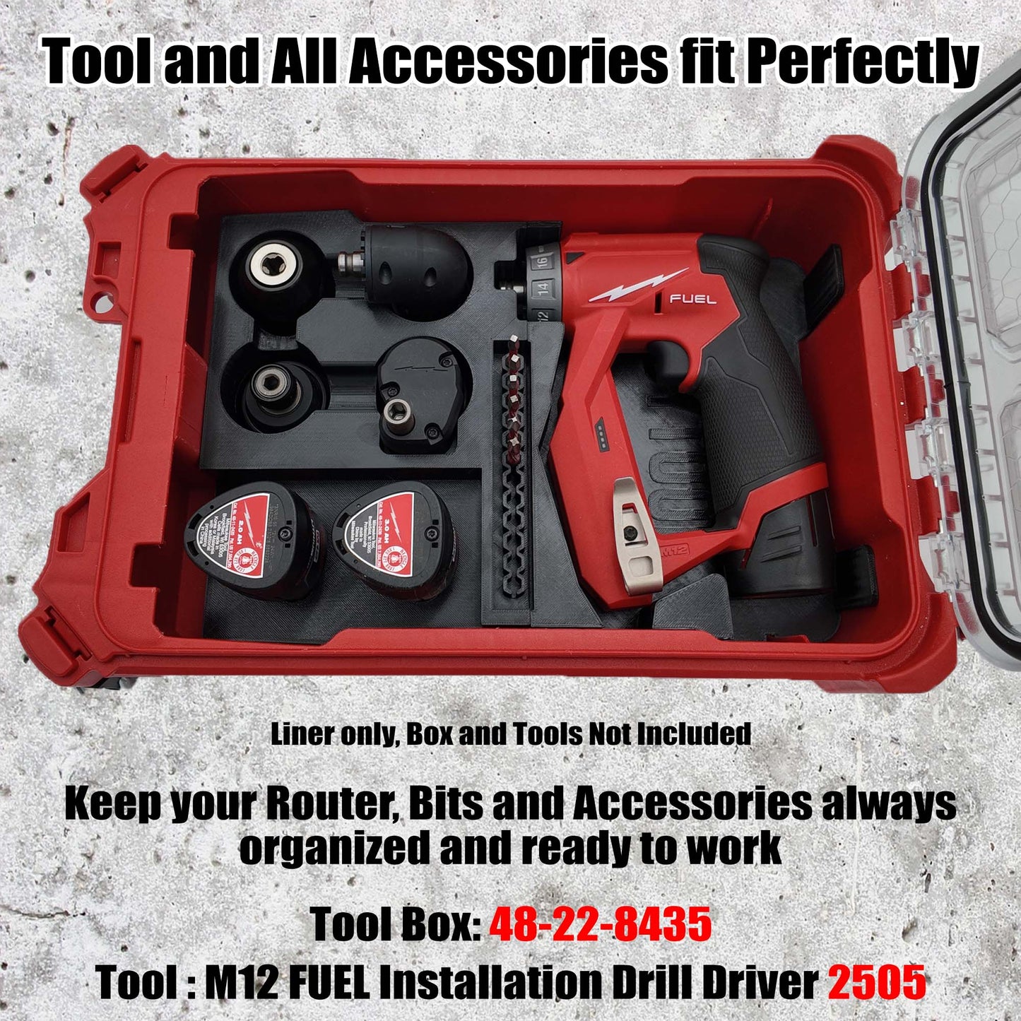 Tidy Tool Packout Insert for M12 FUEL Installation Drill and Milwaukee Compact Organizer