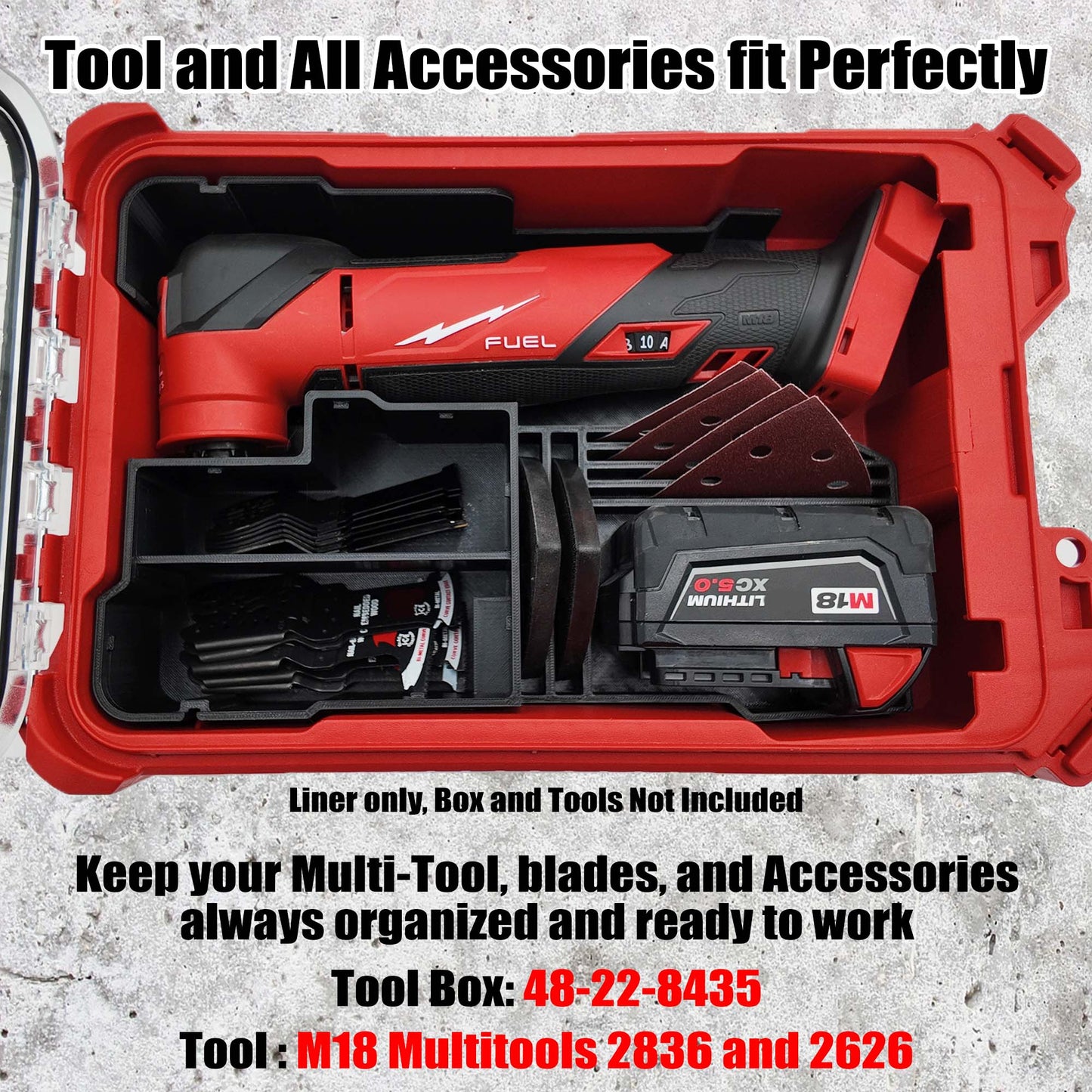 Tidy Tool Packout Insert for M18 Multi Tool Models 2836 and 2626 - Milwaukee Compact Organizer