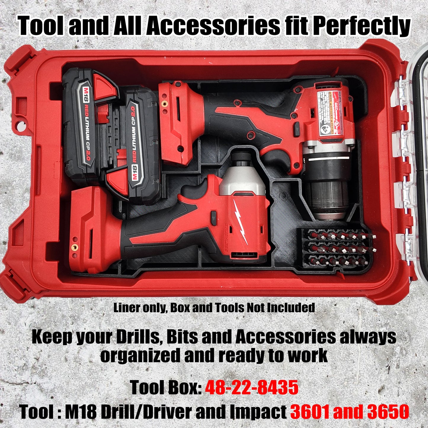 Tidy Tool Packout Insert for M18 Drill Driver and Impact- Milwaukee Compact Organizer V2
