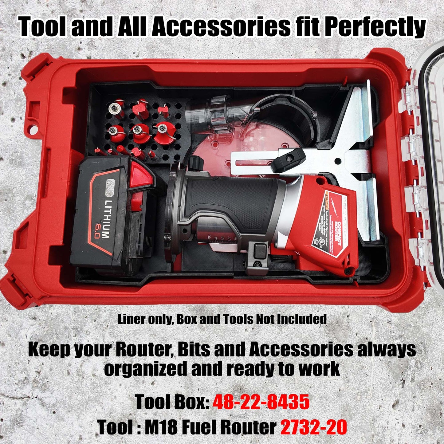 Tidy Tool Packout Insert for M18 FUEL Router and Accessories- Milwaukee Compact Organizer