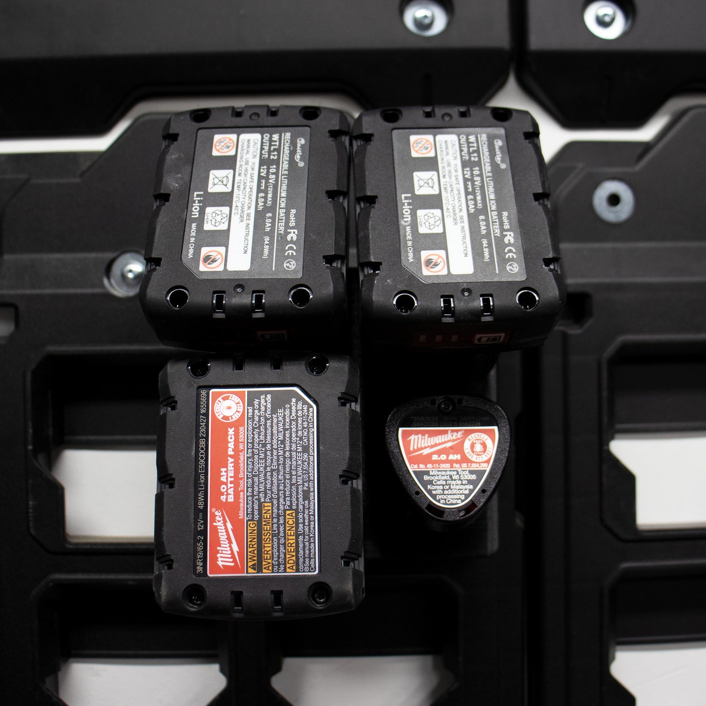 Tidy Tool M12 Battery Holder Quad Mount (Large and Small Batteries)