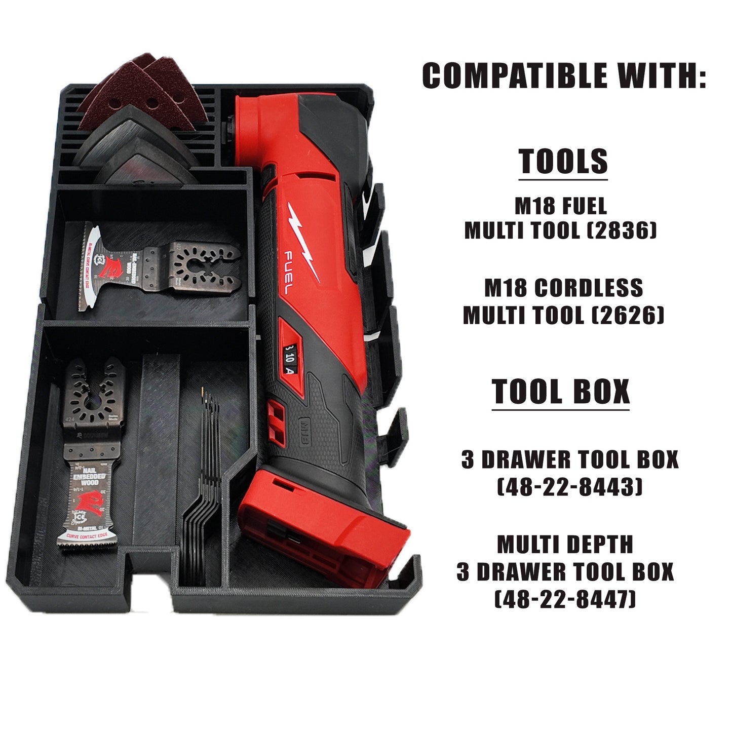 TidyTool Drawer Liner for Milwaukee M18 Multi Tool and Packout 3 Drawer Tool Box