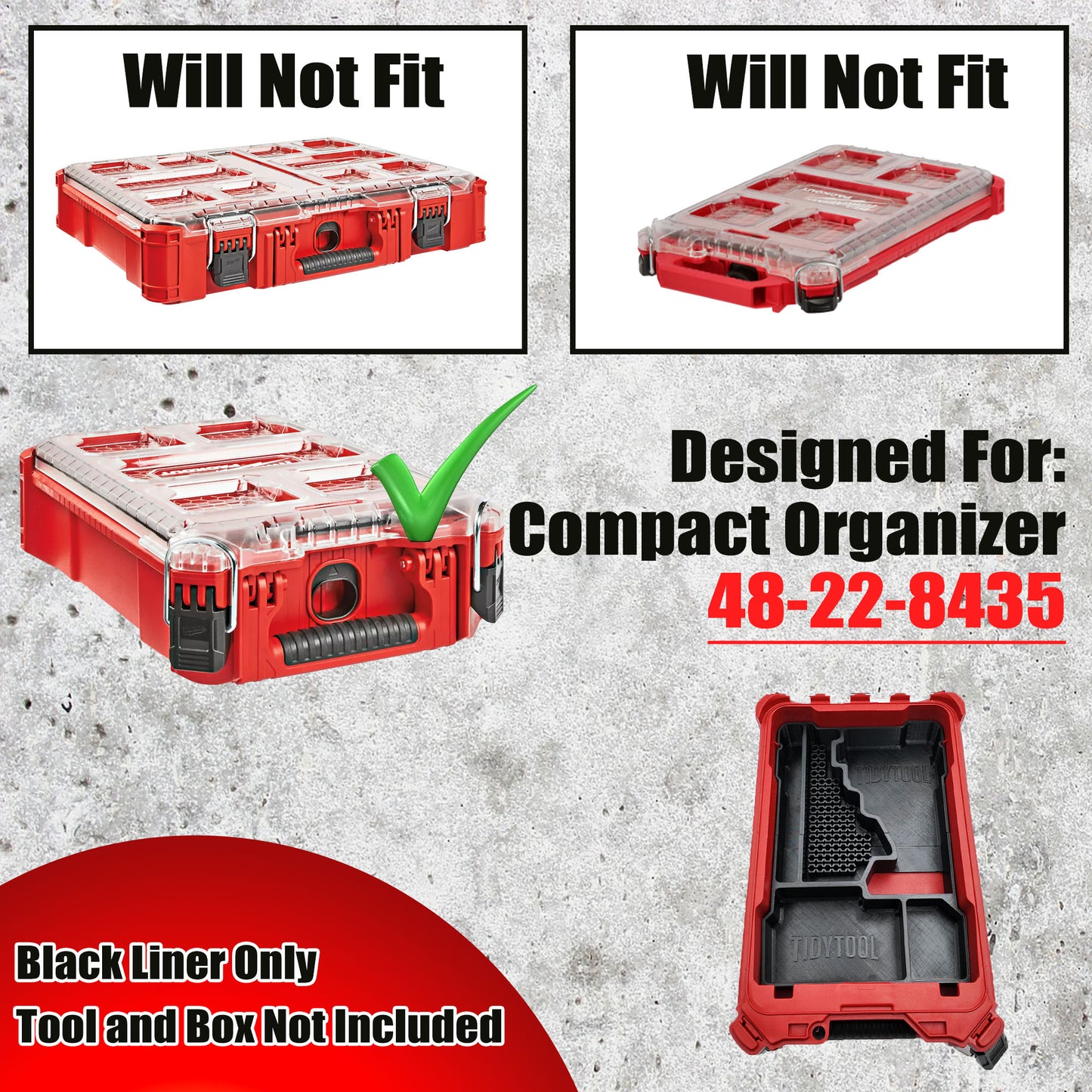 Tidy Tool Packout Insert for M18 Fuel 1/4" Hex Impact Driver - Milwaukee Compact Organizer