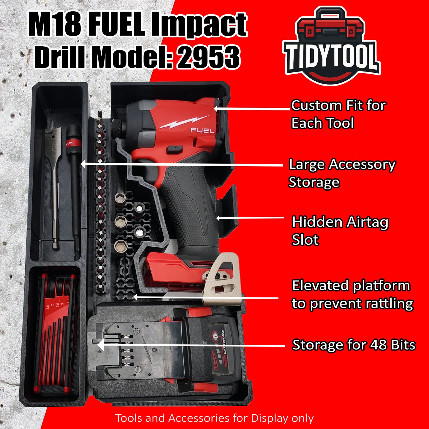 TidyTool Drawer Liner for Milwaukee M18 FUEL 1/4" Hex Impact Driver and Packout 3 Drawer Tool Box
