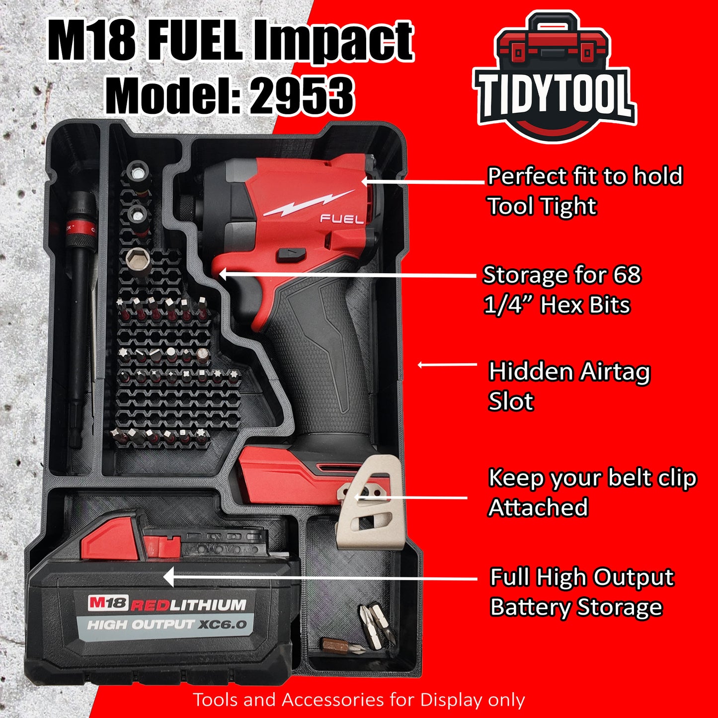 Tidy Tool Packout Insert for M18 Fuel 1/4" Hex Impact Driver - Milwaukee Compact Organizer