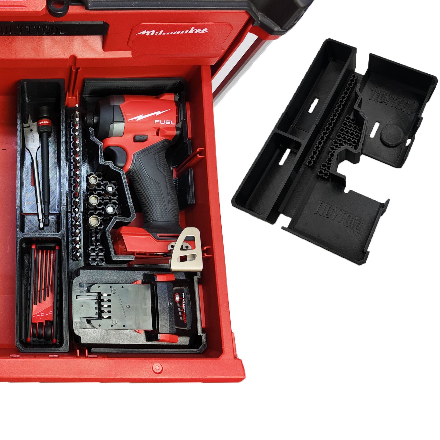 TidyTool Drawer Liner for Milwaukee M18 FUEL 1/4" Hex Impact Driver and Packout 3 Drawer Tool Box
