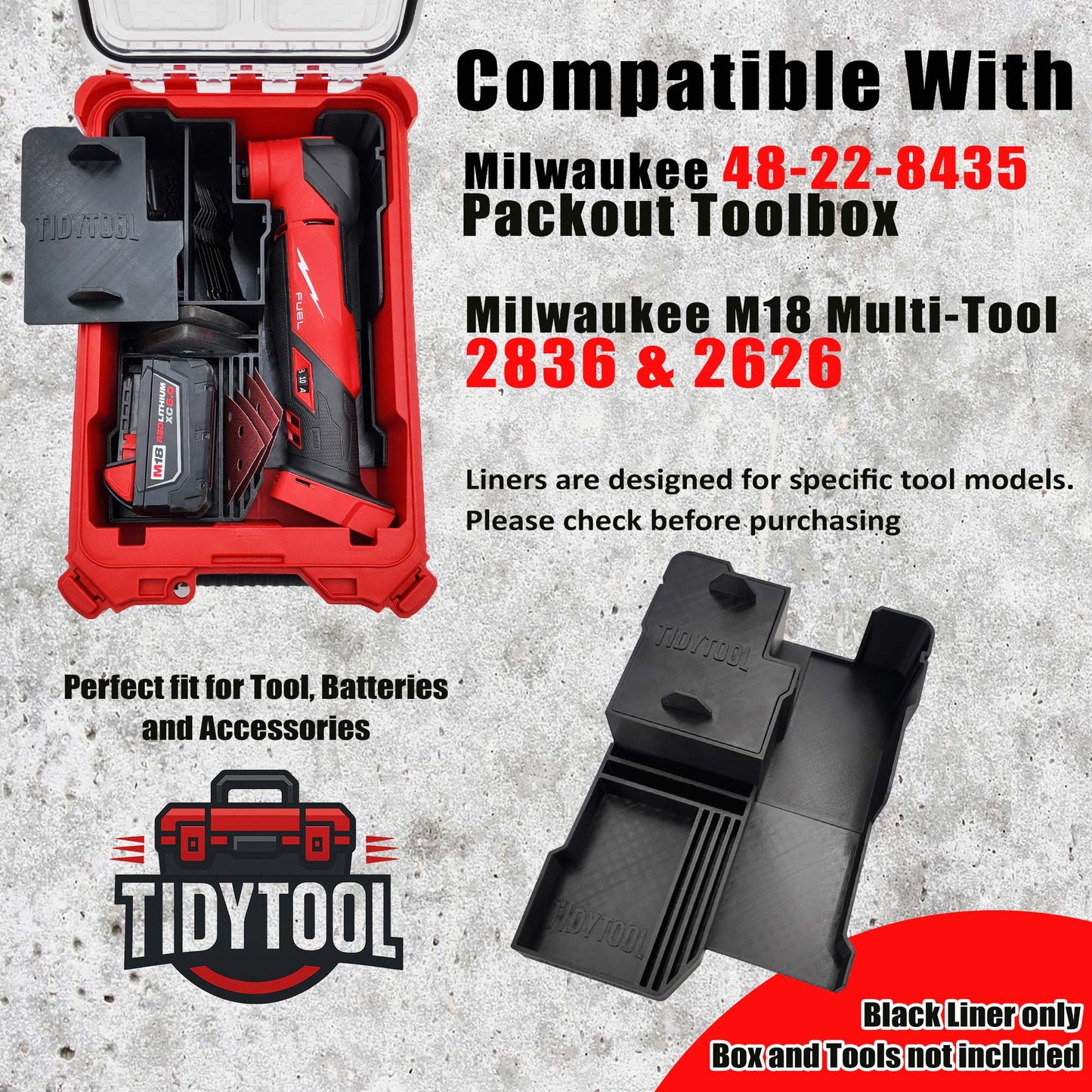 Tidy Tool Packout Insert for M18 Multi Tool Models 2836 and 2626 - Milwaukee Compact Organizer