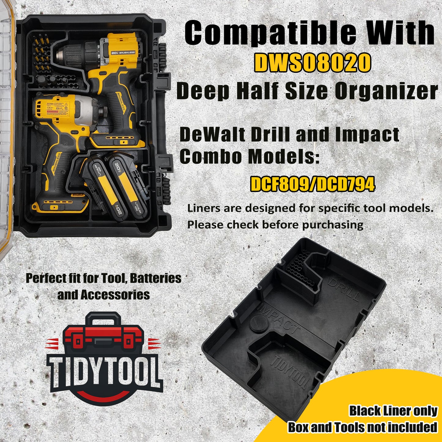 TidyTool Deep Compact Insert for 20V Brushless Drill Set (DCF809 & DCD794)