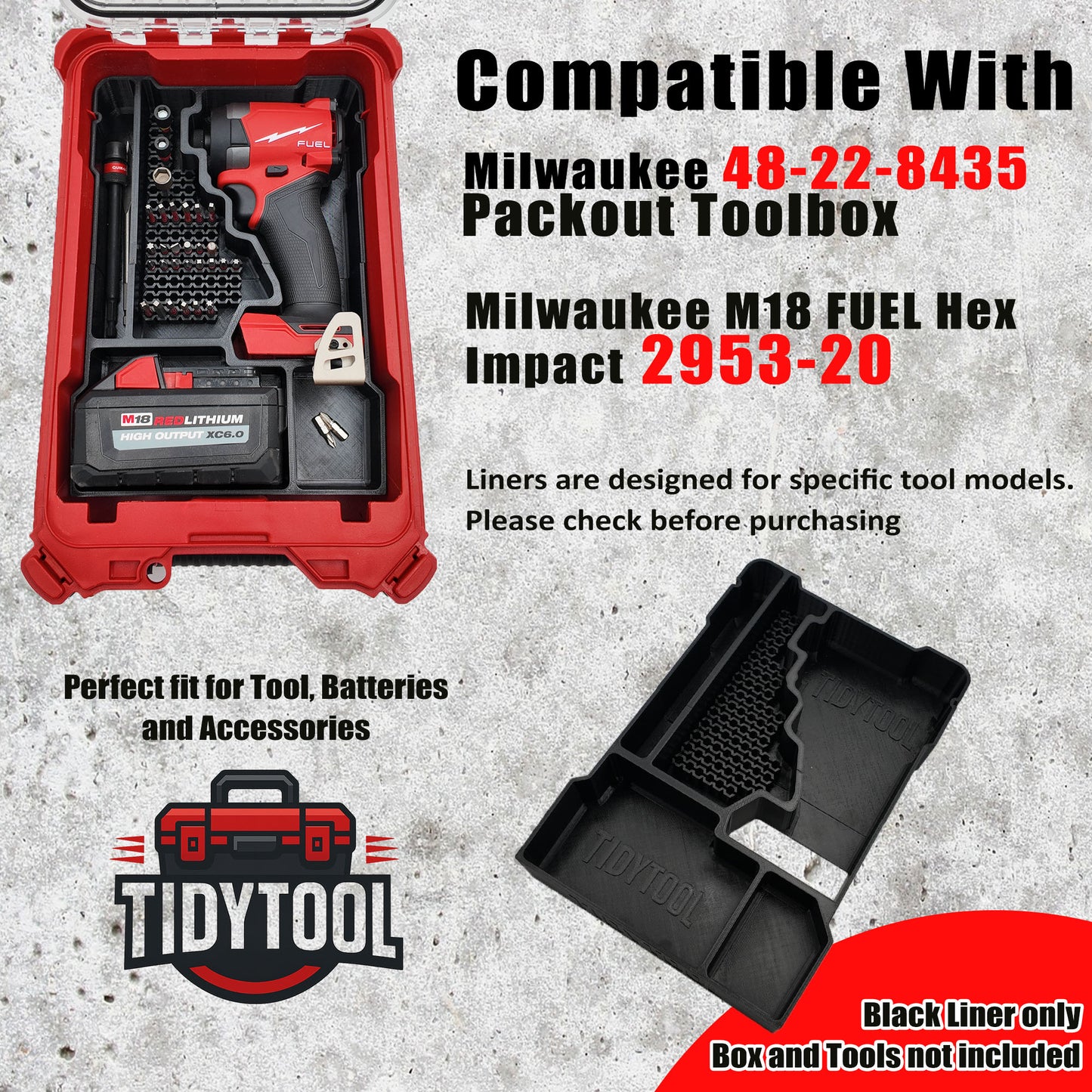 Tidy Tool Packout Insert for M18 Fuel 1/4" Hex Impact Driver - Milwaukee Compact Organizer