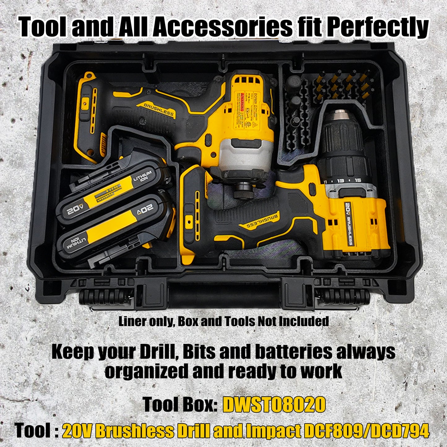 TidyTool Deep Compact Insert for 20V Brushless Drill Set (DCF809 & DCD794)