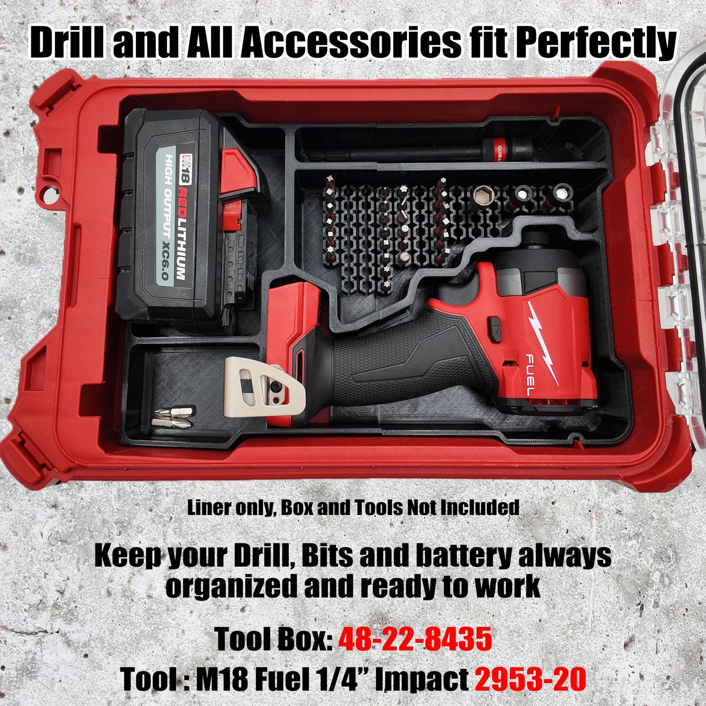 Tidy Tool Packout Insert for M18 Fuel 1/4" Hex Impact Driver - Milwaukee Compact Organizer